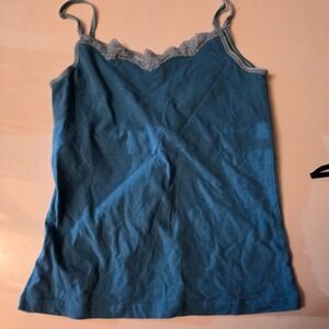 French Dressing Teal Blue Lace Trim Camisole Adjustable Straps Size M 14136